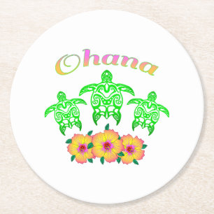 Green Sea Turtles Hawaiian Ohana Round Paper Coaster