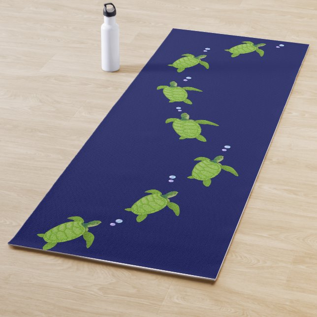 Green Sea Turtles on Navy Blue Yoga Mat (In Situ)