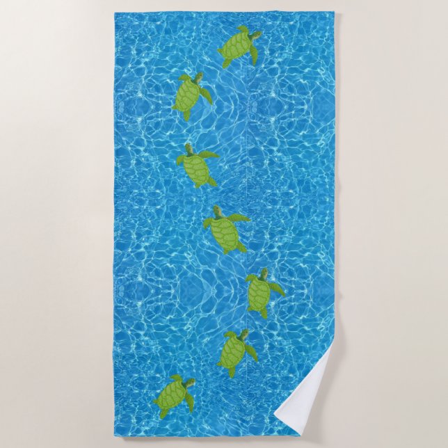 Green Sea Turtles on Turquoise Sea Water Beach Towel (Front)