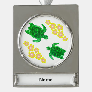 Green Sea Turtles Silver Plated Banner Ornament