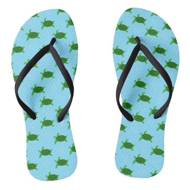 Green Sea Turtles Swimming with Bubbles Flip Flops (Footbed)