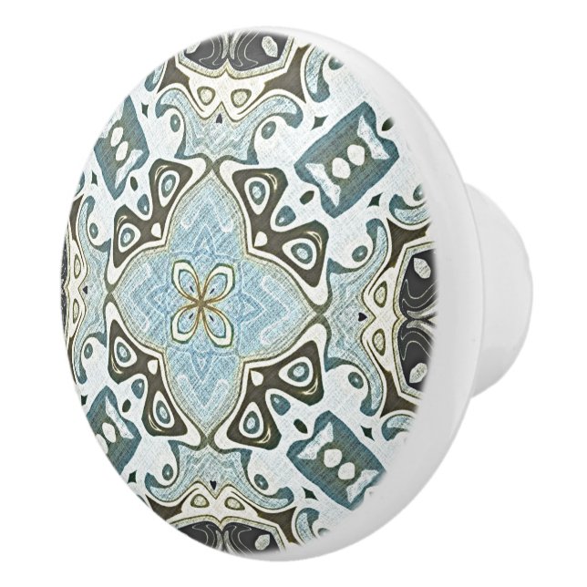 Green Seafoam Teal Turquoise Blue Ethnic Tribe Art Ceramic Knob (Right)