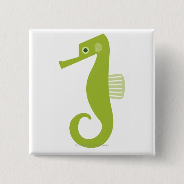 Green Seahorse 15 Cm Square Badge (Front)