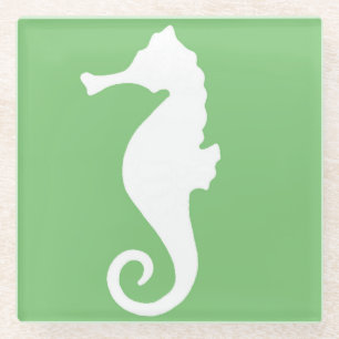 Green Seahorse Glass Coaster