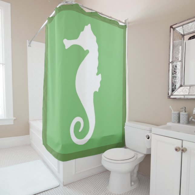 Green Seahorse Shower Curtain (In Situ)