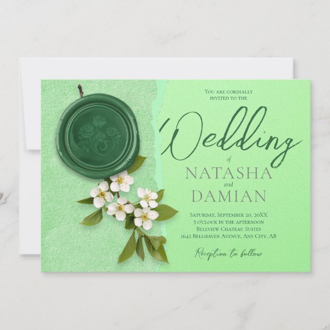 Green Seal Wedding Invitation (Front)