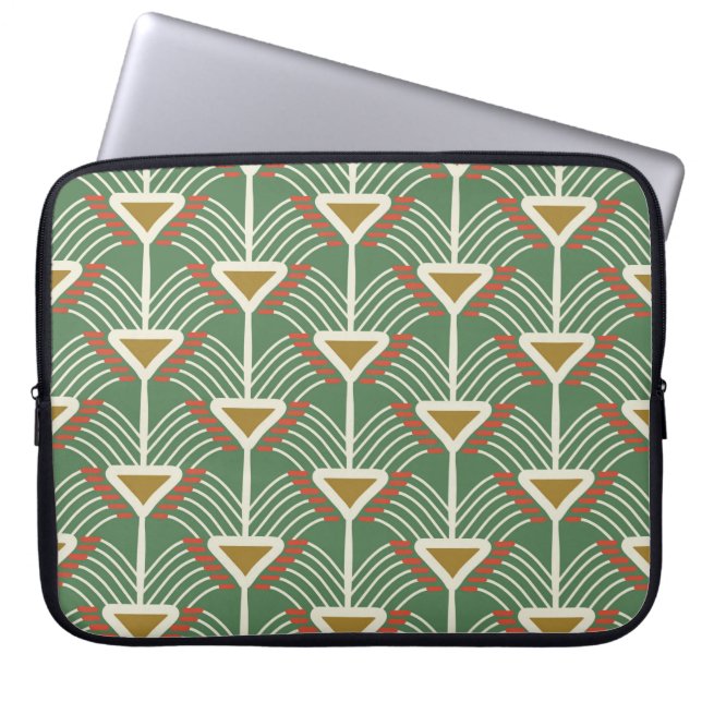 green seamless pattern with lines and geometry sha laptop sleeve (Front)