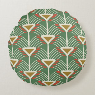 green seamless pattern with lines and geometry sha round cushion