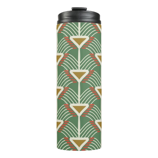 green seamless pattern with lines and geometry sha thermal tumbler (Front)