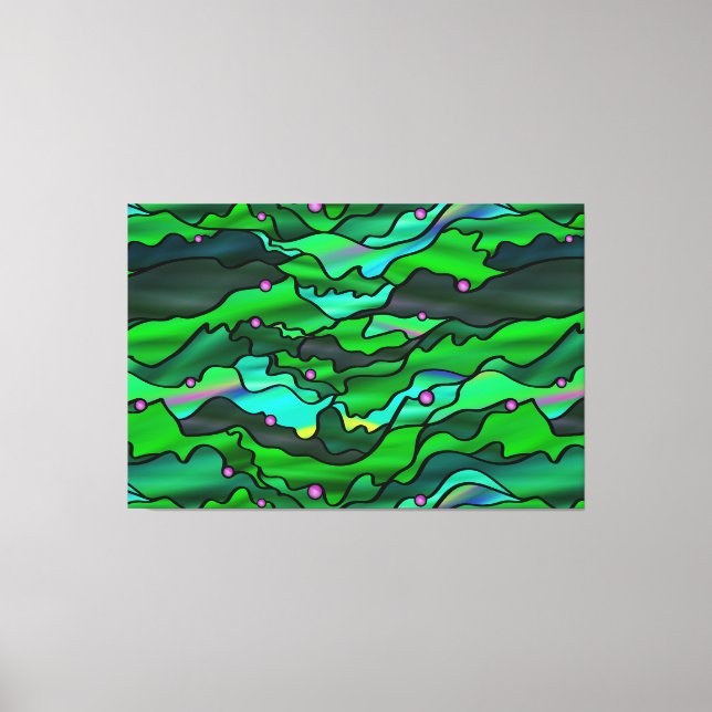 Green Seascape Organic Stained Glass Abstract Canvas Print (Front)