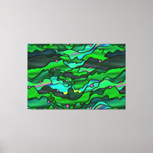 Green Seascape Organic Stained Glass Abstract Canvas Print