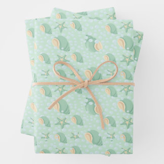 Green Seashells and Bubbles Wrapping Paper Sheet