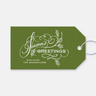 Green Season's Greetings Elegant Flourish Holiday Gift Tags