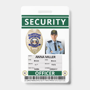 Green Security Officer Custom Print Guard Employee ID Badge