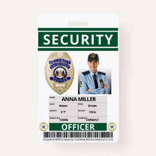 Green Security Officer Custom Print Guard Employee ID Badge