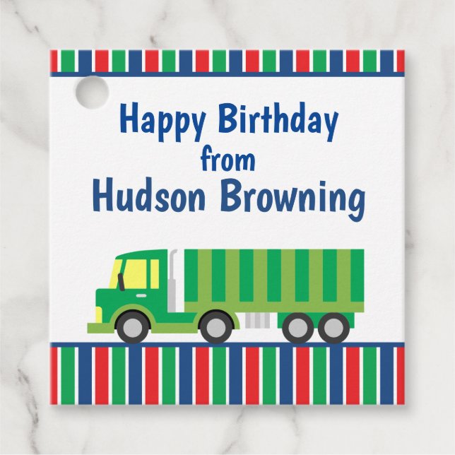 Green Semi Truck Personalised Favour Gift Card Tag (Front)