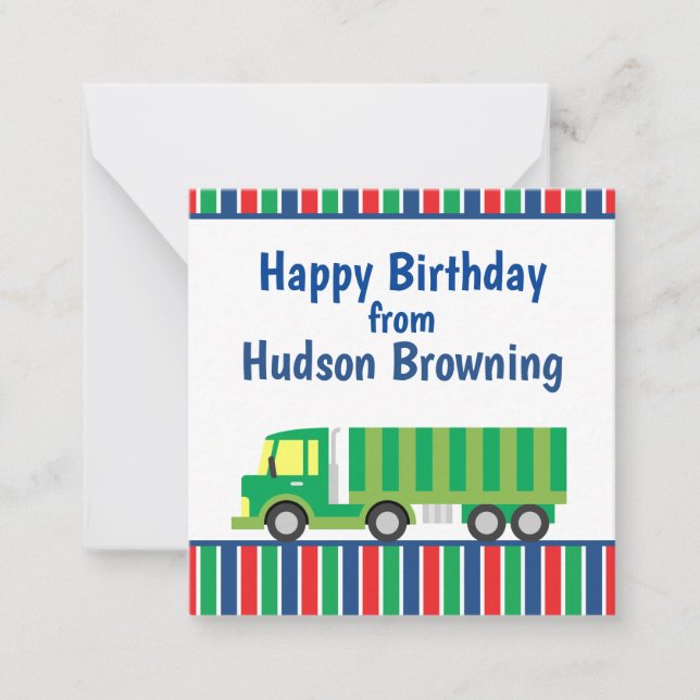 Green Semi Truck Personalised Gift Note Card (Front)