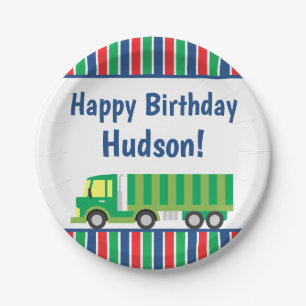 Green Semi Truck Personalised Party Plates