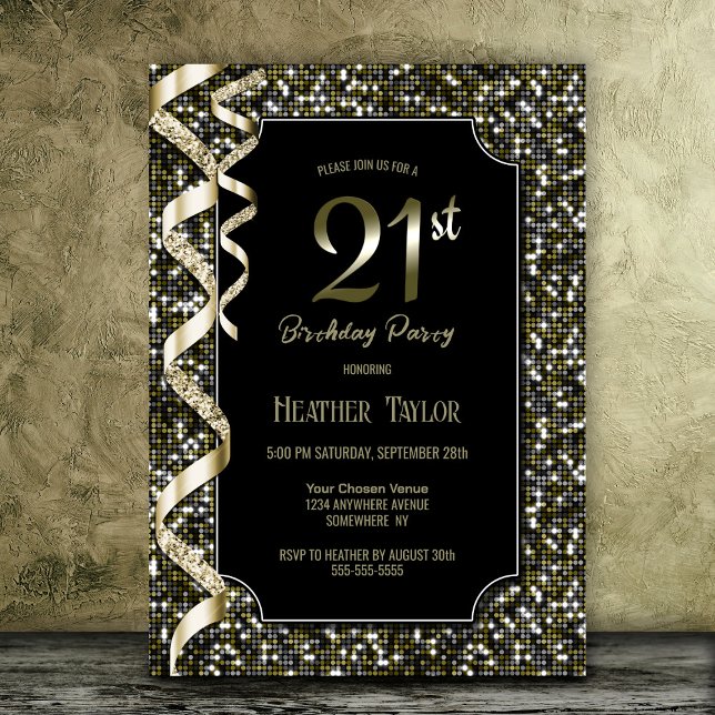 Green Sequins 21st Birthday Party Invitation (Creator Uploaded)