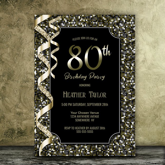 Green Sequins 80th Birthday Party Invitation (Creator Uploaded)