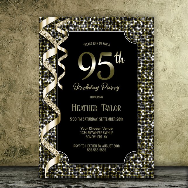 Green Sequins 95th Birthday Party Invitation (Creator Uploaded)