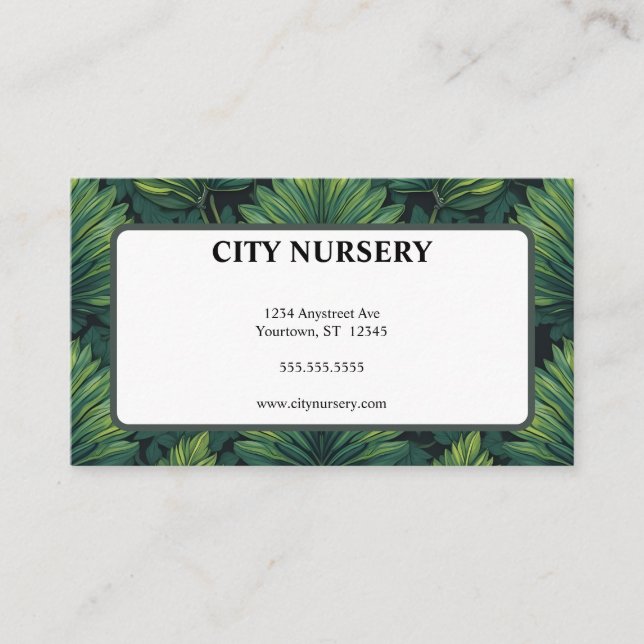 Green Serrated Leaves Nursery Plant Grower Sales Business Card (Front)