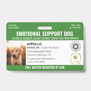 Green Service Dog 2 Logo & Photo ID Badge