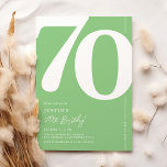 Green Seventy 70th Birthday Party Invitation<br><div class="desc">Trendy green 70th birthday party invitations featuring the number '70' in a large bold serif font,  and a modern invite template that is easy to personalise.</div>