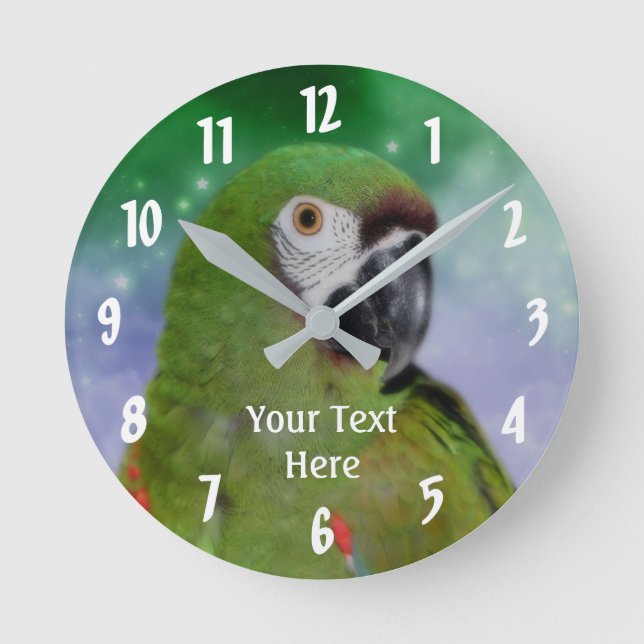 Green Severe Macaw Parrot Animal Round Clock (Front)