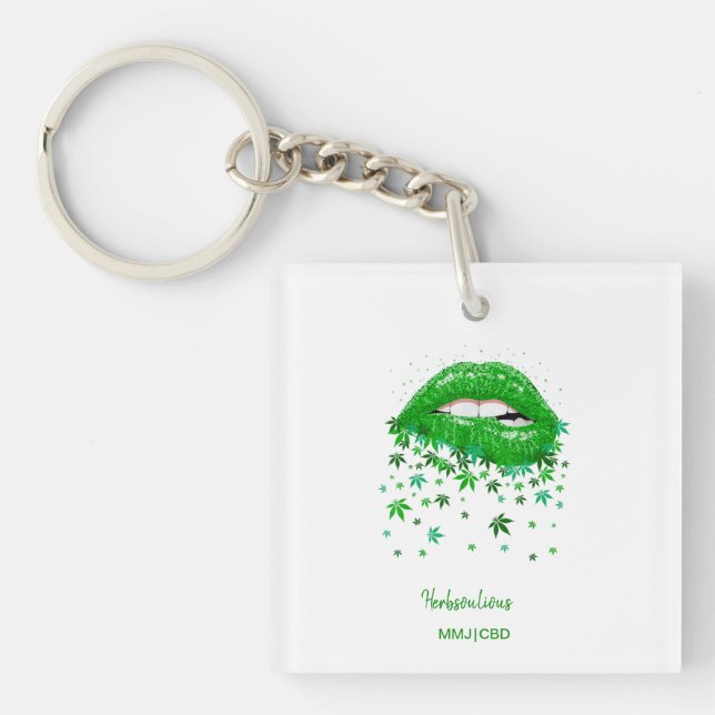 Green Sexy MMJ Lips Key Ring (Front)