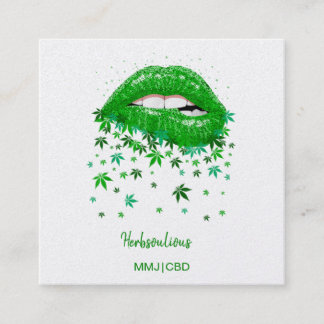 Green Sexy MMJ Lips Square Business Card