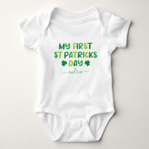 Green Shades 1st First St. Patrick's Day & Name Baby Bodysuit