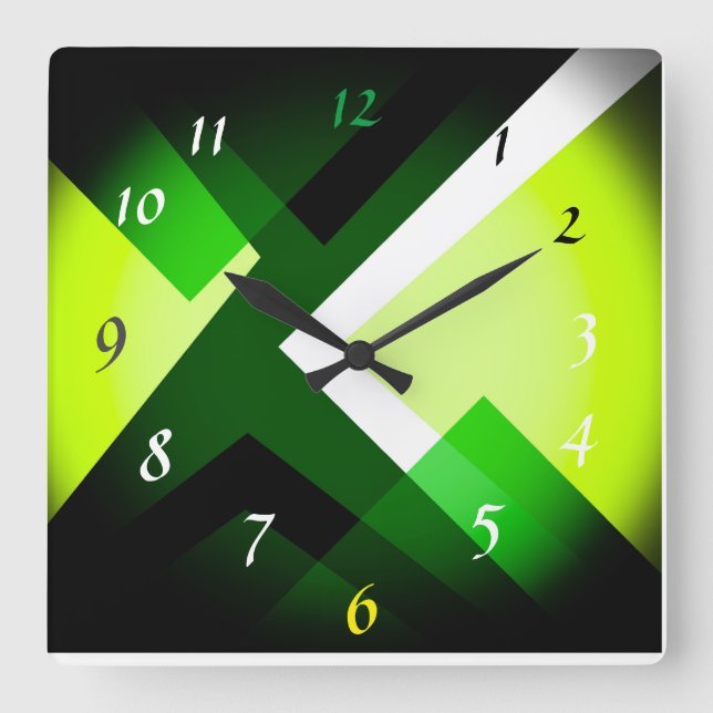 Green Shades Black Pattern Square Wall Clock (Front)