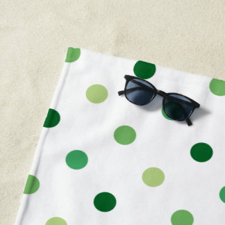 Green Shades Dots on White Polka Dot Beach Towel