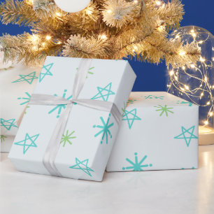Green Shades Festive Stars Modern Christmas Wrapping Paper
