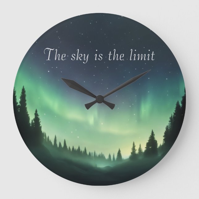 Green Shades of Northern Lights Night Sky Large Clock (Front)