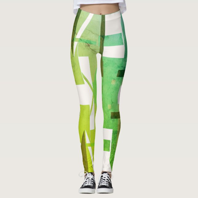 Green Shades on Off-White MCM Patterned Look Leggings (Front)