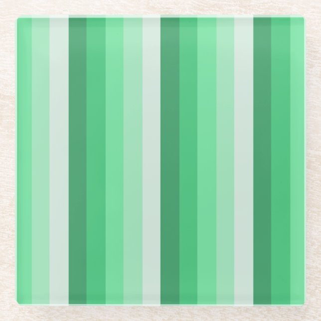 Green shadow stripes glass coaster (Front)