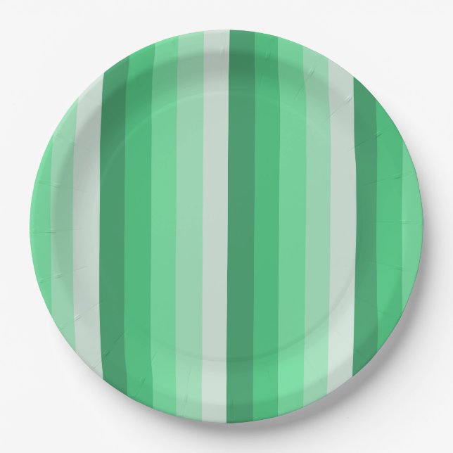 Green shadow stripes paper plate (Front)
