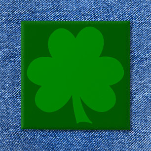 Green Shamrock 15 Cm Square Badge
