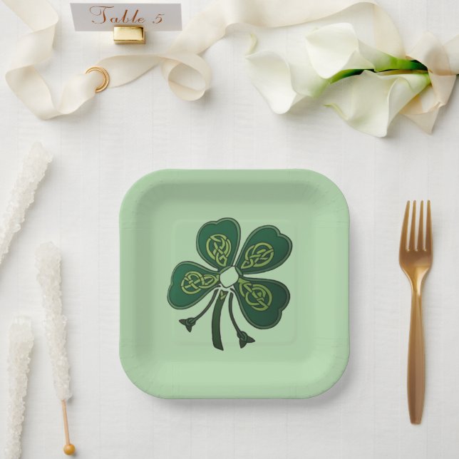 Green Shamrock 2025 Paper Plate (Wedding)
