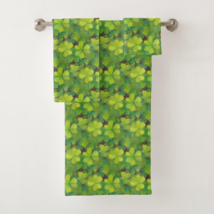 Green shamrock bath towel set