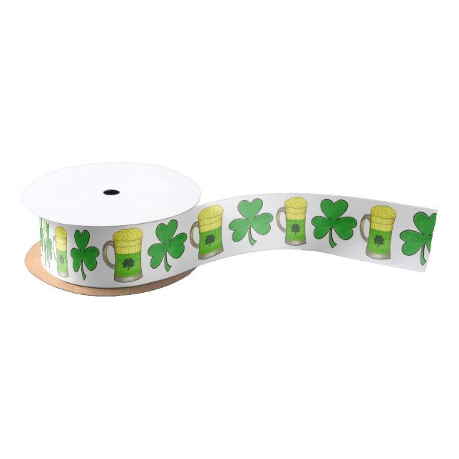 Green Shamrock Beer Mug St. Patrick's Day Satin Ribbon (Spool)