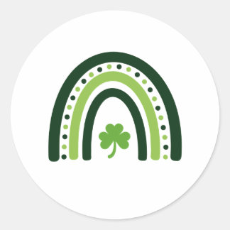Green Shamrock Boho Rainbow St. Patrick's Day Classic Round Sticker