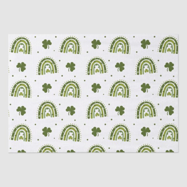 Green Shamrock Boho Rainbow St.Patrick's Day  Tissue Paper (Front)