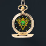 GREEN SHAMROCK,CELTIC KNOT HEART GOLD BLACK WATCH<br><div class="desc">Elegant Celtic Knots  jewel with an emerald gem stone and shamrock inset  for St.Paddy's Day (, St. Patty ). Very accurated nurbs modelling and rendering by Bulgan Lumini (c).Part from series Hyper Talismans.</div>