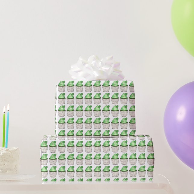 Green Shamrock Clover Cupcake St. Patrick's Day  Wrapping Paper (Party Gifts)