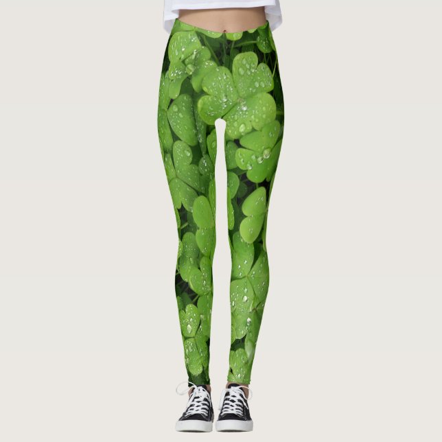 Green shamrock clover leggings for St.Patricks day (Front)