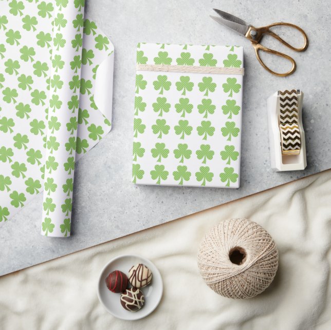 Green Shamrock Clover Polka dots pattern white Wrapping Paper (Crafts)