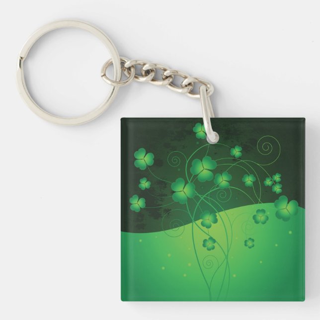 Green Shamrock Clover St Patrick’s Day Luck Key Ring (Front)